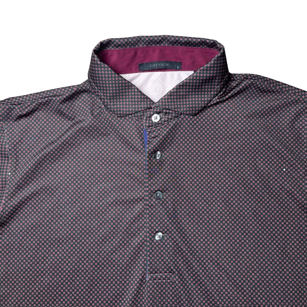 Greyson Polo Shirt Mens Large Burgundy Navy Micro Geometric Performance Golf